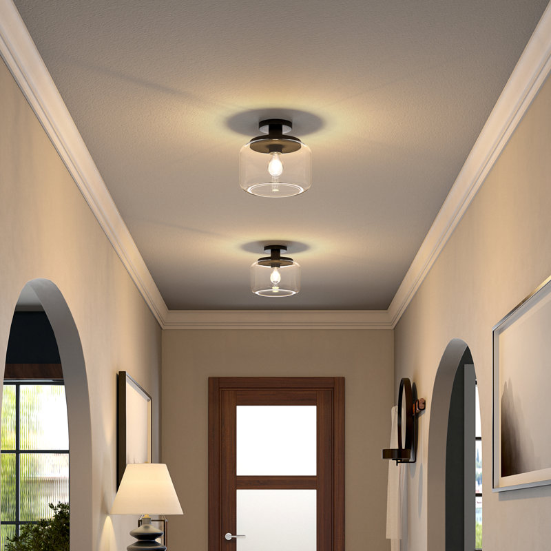Tatum Glass Semi Flush Mount, Blackened Bronze, Clear