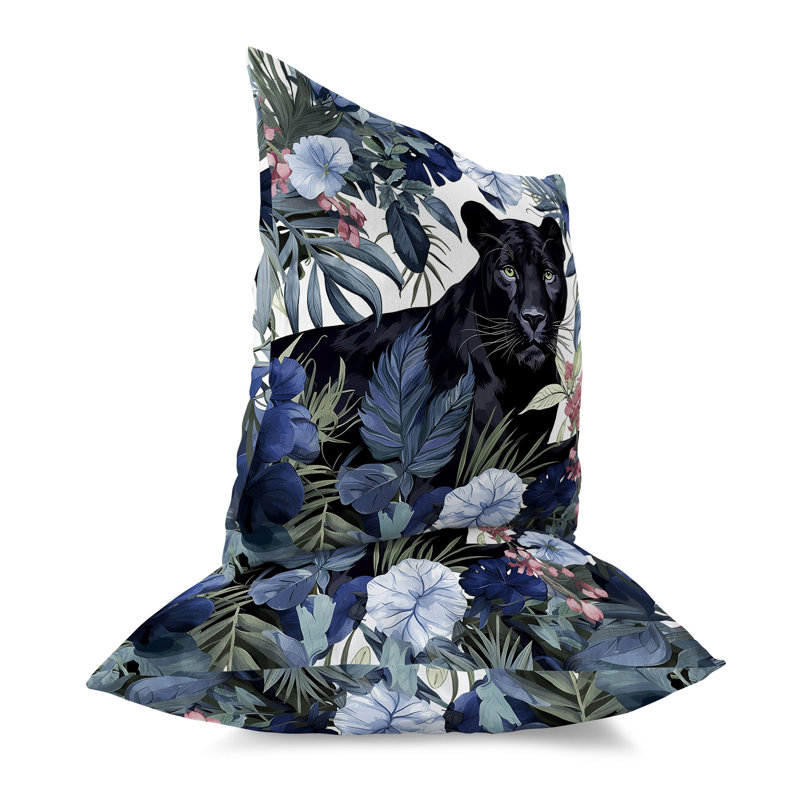 Blue and Black Panther Faux Suede Throw Pillow 16" x 16"