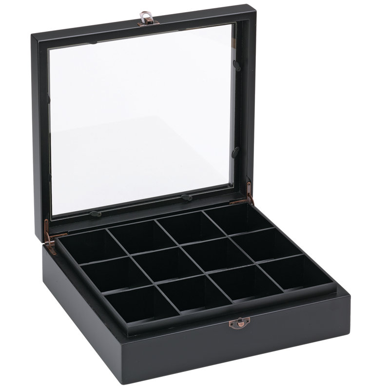 Black Beechwood Tea Box with Clear Acrylic Window and Bronze Clasp