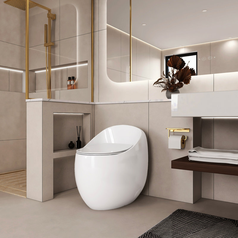Ceramic Toilet In Egg Shape - Glossy White, 1.28 Single Flush, Stylish Bathroom Fixture White Weather-, User- Design