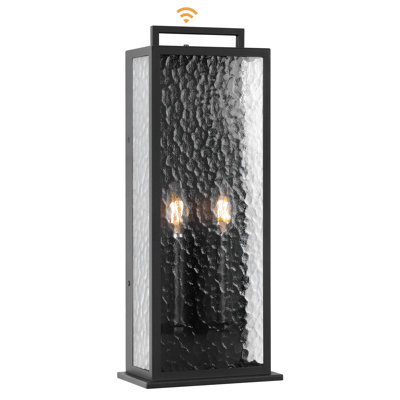 2 - Light 19.2''H Hammered Glass Outdoor Wall Lantern with Dusk to Dawn