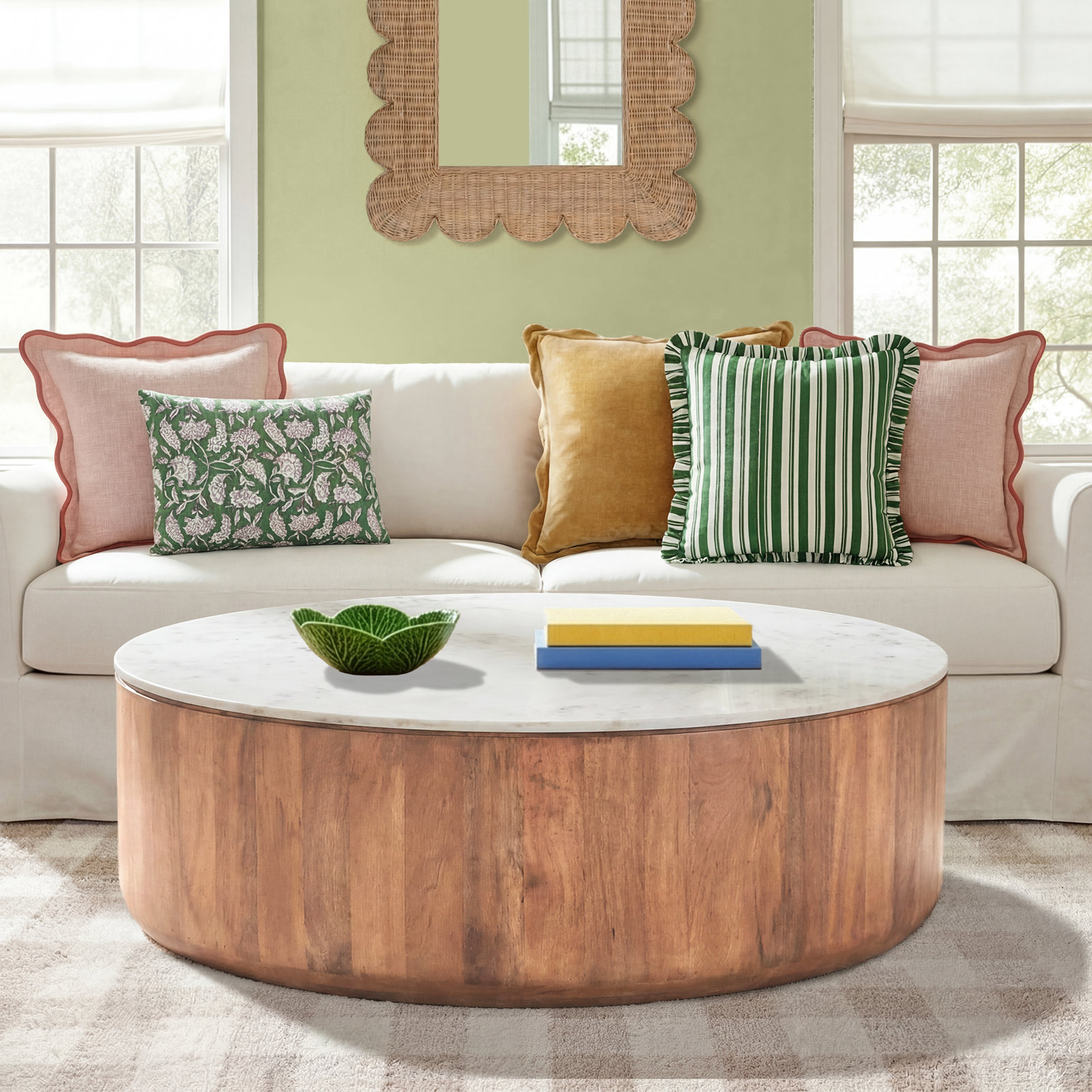 Cornelius Wood and Marble Round Coffee Table
