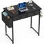 Bureau d'ordinateur Petit bureau pour chambre à coucher Bureau d'écriture pour bureau avec espace de rangement Sac en tissu pour sac d'écouteur (sans les chaises de bureau)-250156698