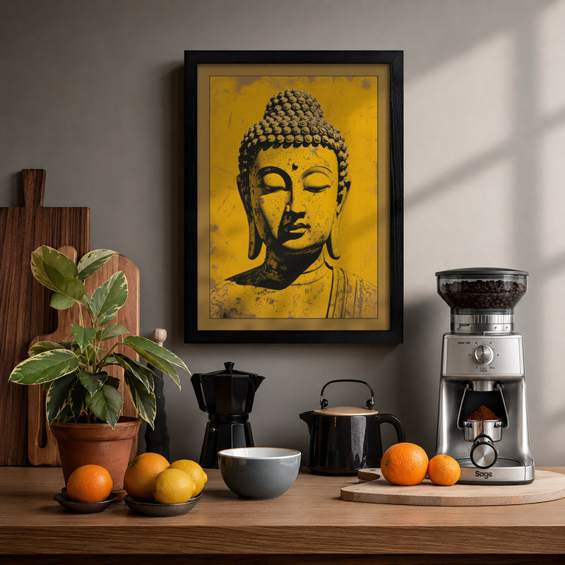 Golden Buddha Head Japandi - Print, Black, A4 - 29.7 x 21.0 cm