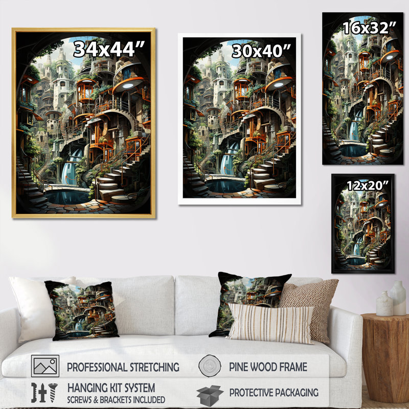 Animations, ville futuriste - salon d'art mural, Cadre simple noir, H 40 po x l 30 po x P 1,5 po