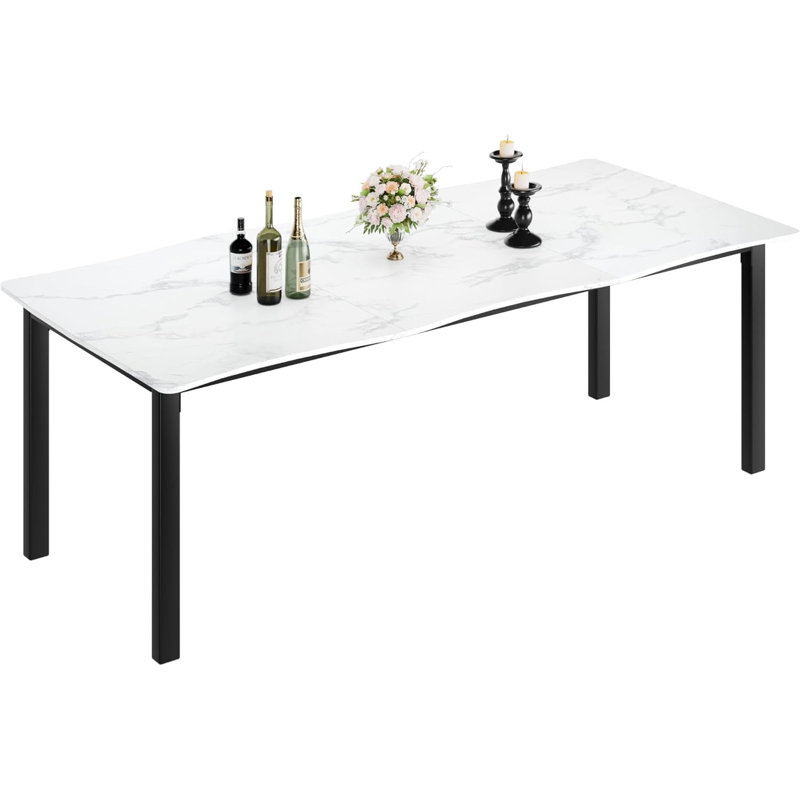 79 Inches Marble Dining Room Table with Iron Legs Waterproof Scratch-Resistant Dining Table for 6-8 Kitchen Table for Dining Room Kitchen Living Room