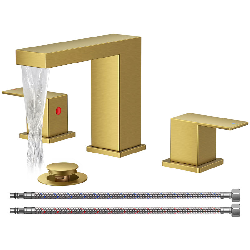 Widespread 2-handle Bathroom Faucet with Drain Assembly, Brushed Gold, 1.5