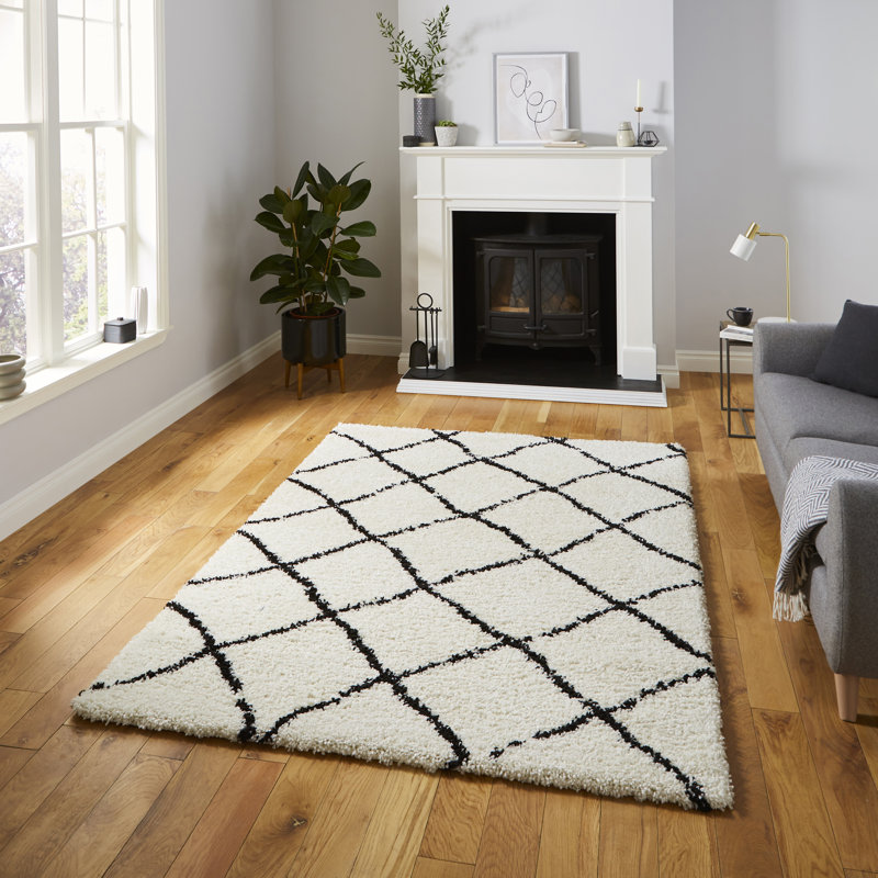 Machine Woven White/Black Rug, Rectangle 160 x 220cm