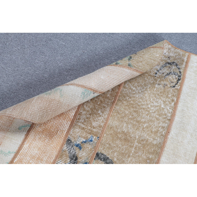 Handmade Turkish Patchwork Wool Rug Ideal For Bathrooms And Small Spaces In Vibrant Orange And Multicolored Patterns