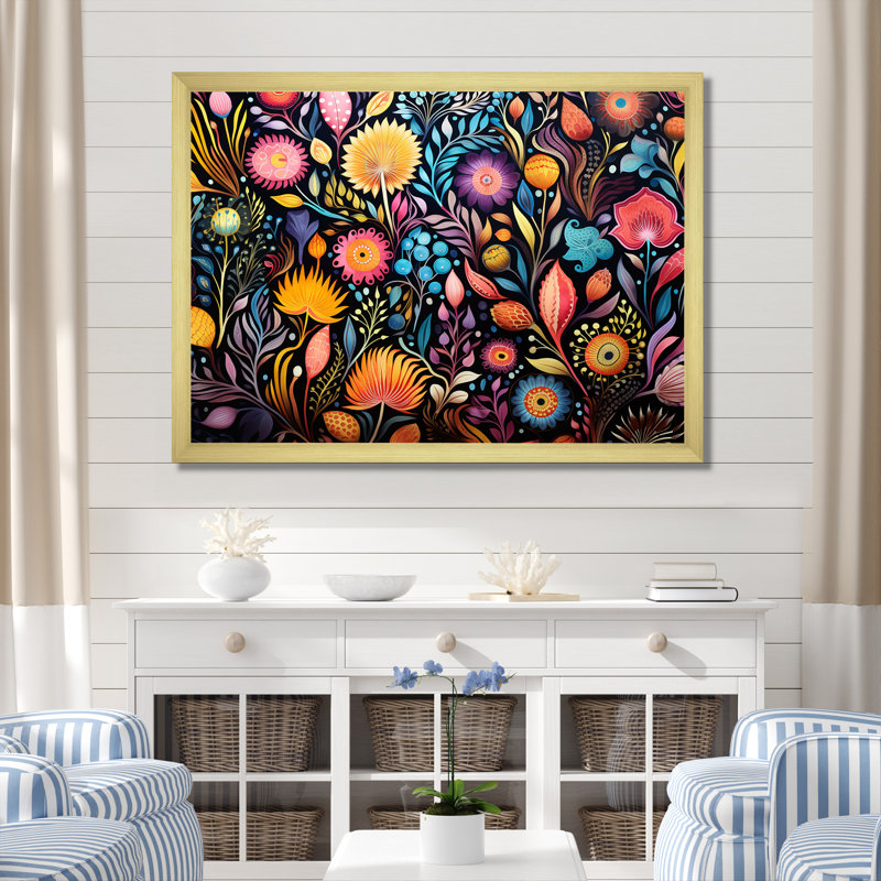 Motif Coral Marine Treasures - art corail, Cadre doré à coins fermés, H 24 po x l 32 po x P 1 po
