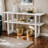 Narrow Console Table with Marble Effect Top, Retro Entryway Table with Open Shelf,Antique White