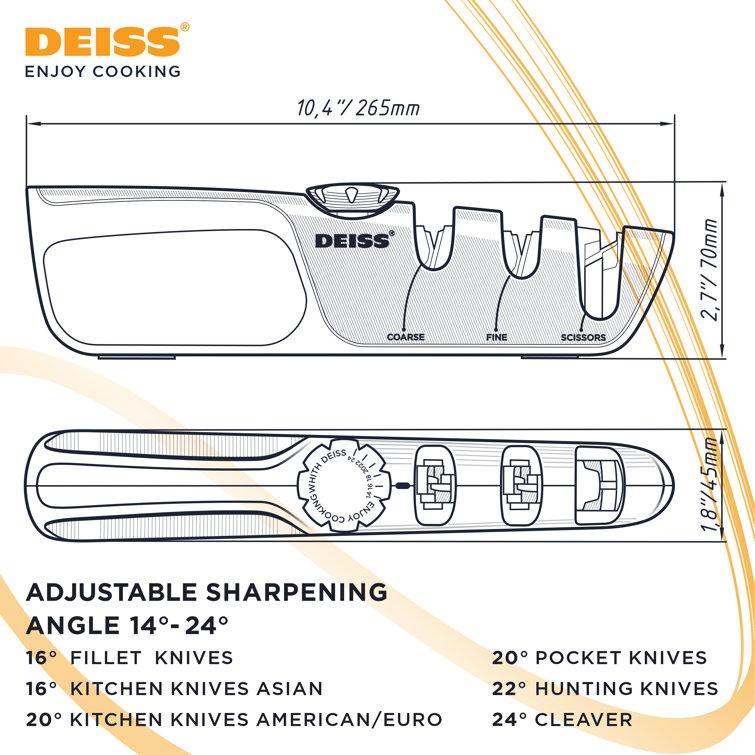 Deiss Pro Knife Sharpener With Adjustable Angle Knob, Non-slip Grip For  Kitchen Knives & Scissors