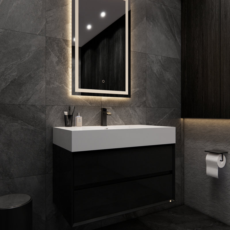 Albizu 35.5" Wall-Mounted Single Bathroom Vanity, Black