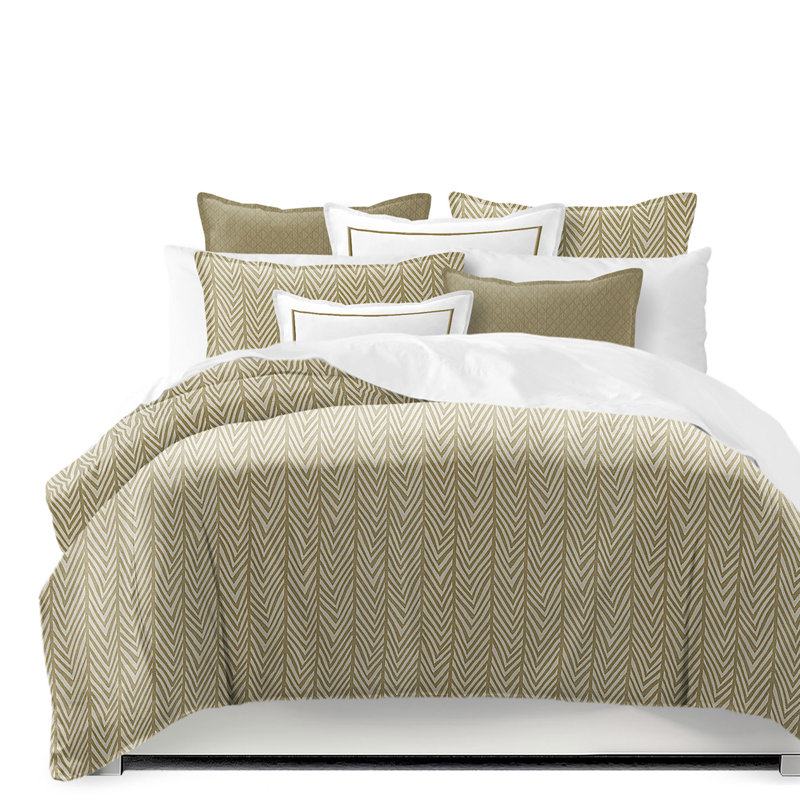 Mirstone Comforter Set, Cal King Comforter+2 King Shams+2 Throw Pillows, Yellow Chevron / Zig Zag