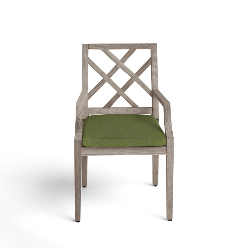 Haley Patio Dining Armchair with Cushions, Oyster Teak, No Welt, Linen Forest