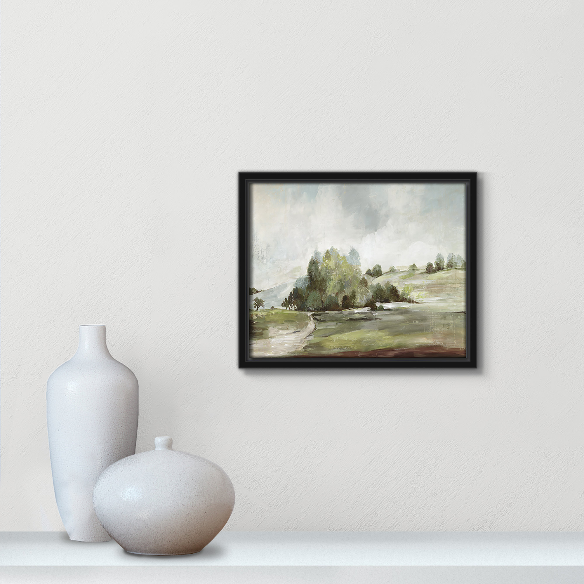 Green Country Road by Allison Pearce - Floater Frame Print on Canvas, Black, 9.5" H x 11.5" W