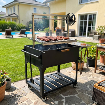 Santa Maria-Style Argentine Grill |Adjustable Grates, 4 Locking Swivel Casters