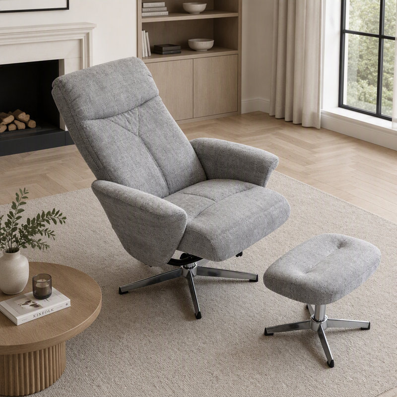 Fauteuil inclinable pivotant en chenille avec repose-pieds, conception ergonomique pour un maximum de confort et de détente dans n'importe quelle pièce