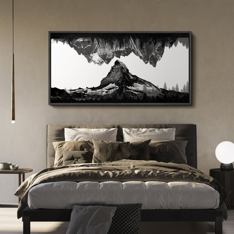Nature, paysage monochrome, reflet de la montagne, nature abstraite, impression sur toile, H 30 po x l 60 po