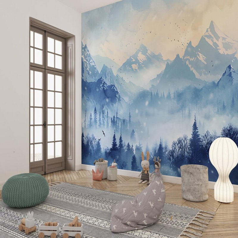 Murale paysage de forêt d'hiver, 96" L x 108" W