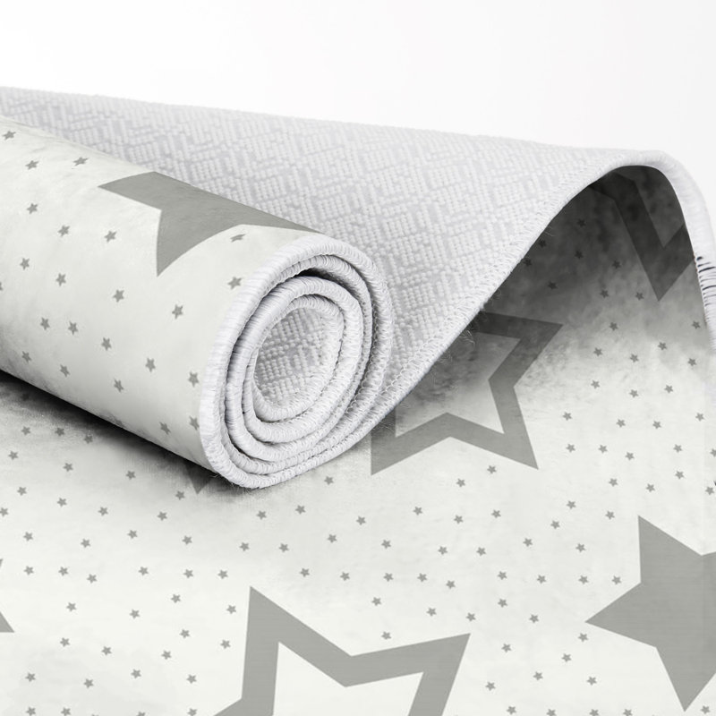 Tapis rectangulaire en polyamide tissé à la machine en blanc / gris Marianne, Rectangle 5 pi 3 po x 7 pi 7 po