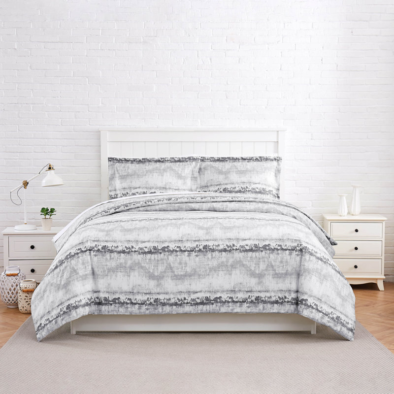 Southshore Fine Linens Abstraction King/California King 300 Thread Count Cotton Sateen Reversible Abstract Stripe Duvet Cover Set, 3-Piece, Abstraction Grey