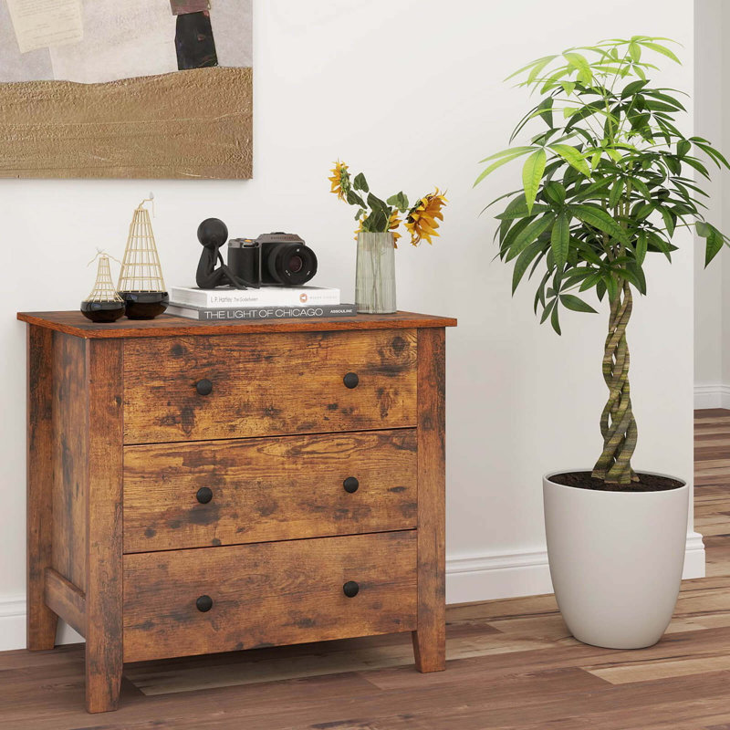 2 Pcs 3-drawer Dresser With Convenient Handles Smooth Slide Rails Accent Table, Walnut