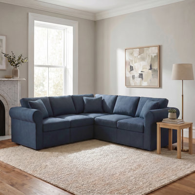 Lockheart 5PC L Shaped Roll Arm Modular Upholstered Corner Sectional Blue