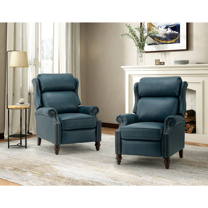 Ambrosane 33" Wide Genuine Leather Recliner (Set of 2), Turquoise Genuine Leather