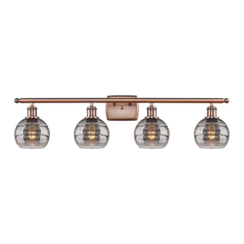 Éclairage pour meuble-lavabo à 4 lumières à intensité variable Chartoff, Gris fumée clair, Cuivre antique