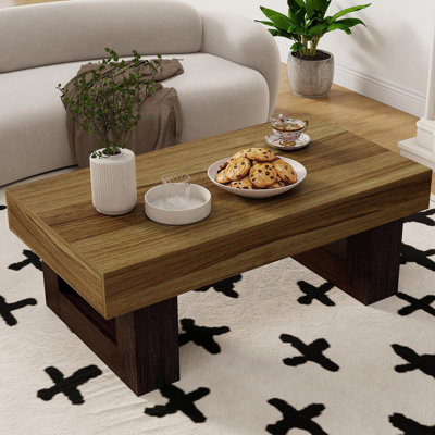 42 Inch Wood Rectangular Coffee Table, All MDF Farmhouse Accent Centre Low Cocktail Tea Table With Sturdy Base For Living Room-Rustic Brown