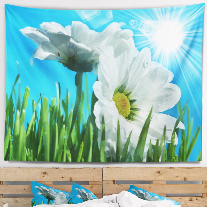 Magnifique chamomiles florale dans une tapisserie lumineuse du soleil, H 32 po x l 39 po