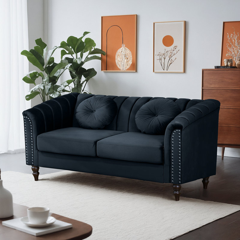 Mikole Upholstered Sofa, 31" H x 60" W x 31" D, Black Chenille