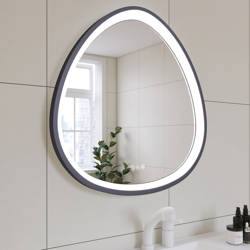 Miroir à cadre à intensité variable gris anthracite, 32 X po, pour la décoration de salle de bain avec finition