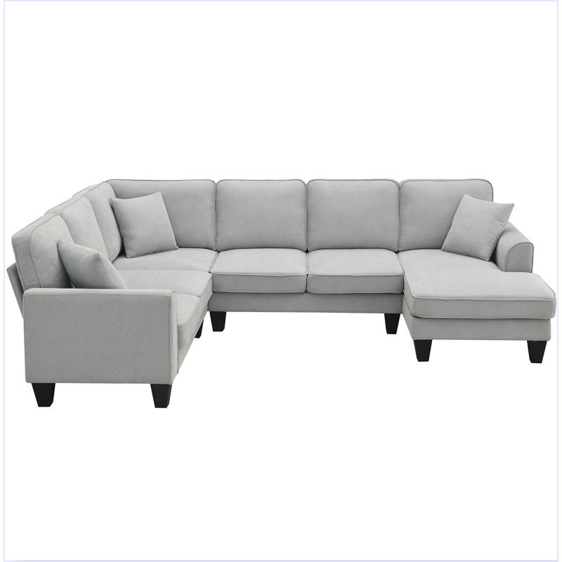 108*85.5" Modern U Shape Sectional Sofa, Light Gray Fabric