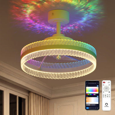 Lumary 20" Smart Ceiling Fan with Light, RGBAI Rainbow Flow Lighting with Feather Projection, Flush Mount/Downrod for Low Profile or High Ceilings, Modern Bladeless Fan Light for Bedroom