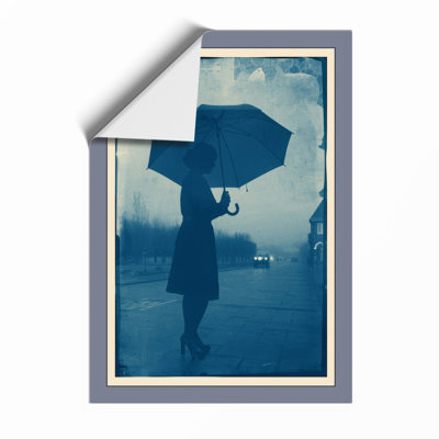 Umbrella In Grey Sky Vintage - Print