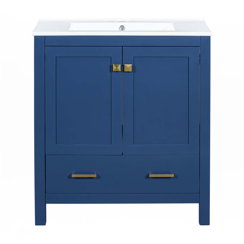 Meuble-lavabo 30 po avec lavabo simple, Bleu, Doré