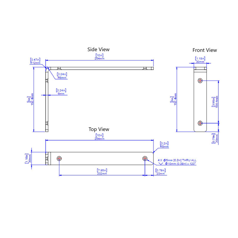 Harmony Standard L-Bracket, 6" H x 1.50" W x 10" D