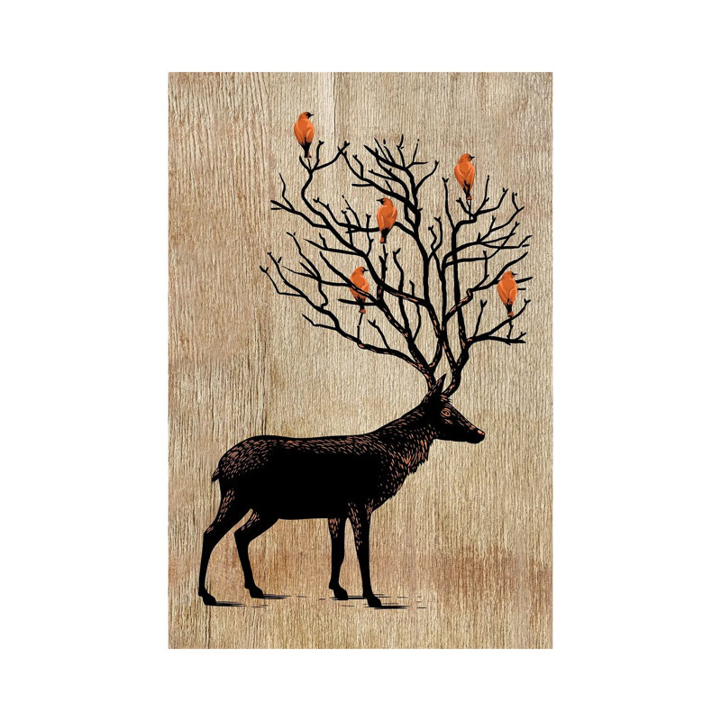 Tree Birds Deer by Alberto Perez - Wrapped Canvas Print, 30.48cm H x 20.32cm W x 1.91cm D