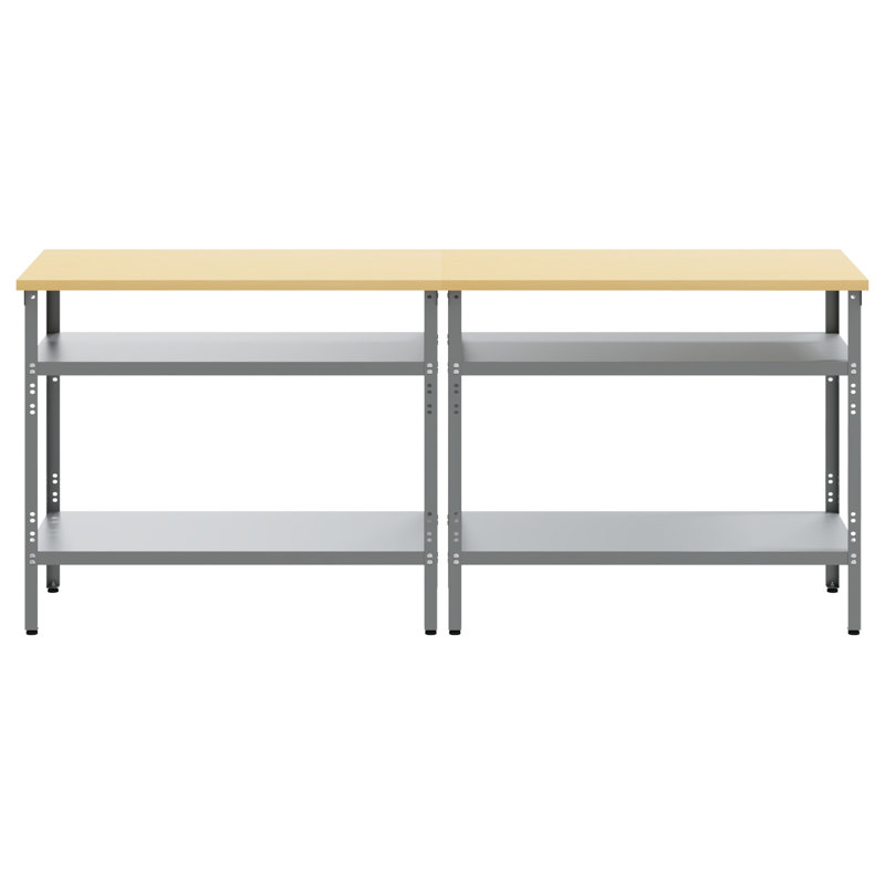  Set Of 2 Grey Steel, Wood Medium Height-Adjustable Shelves
