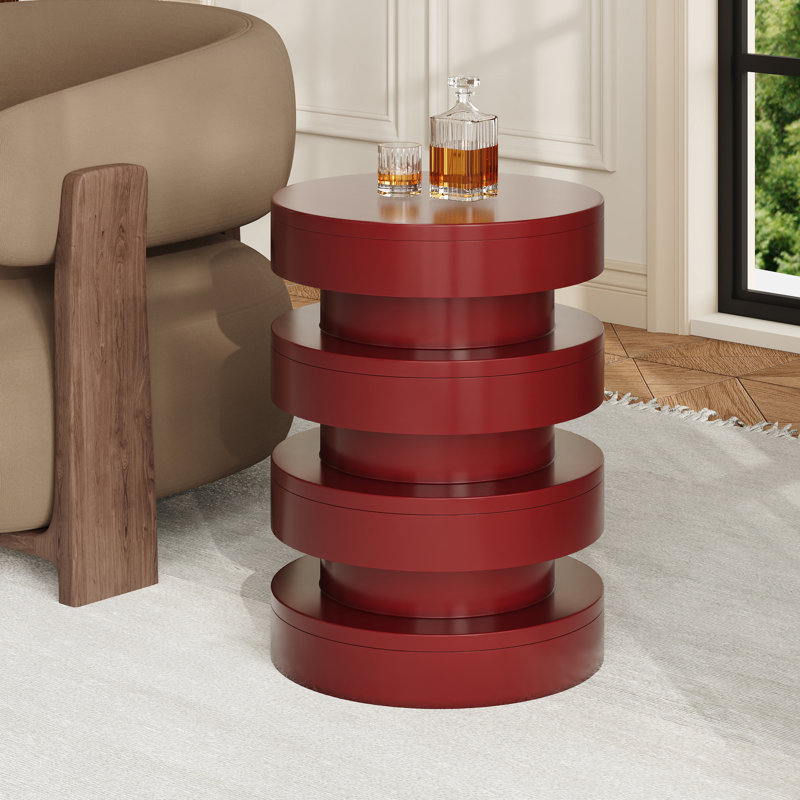 Adison Elegant Patio Round MGO Side Table, Red