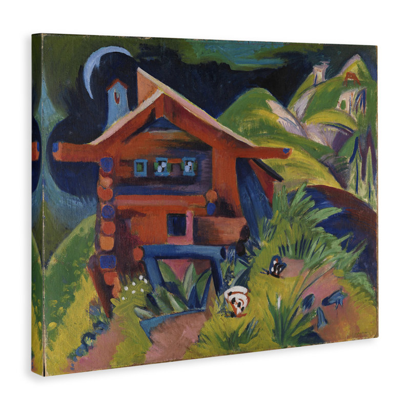 "Kirchner Landscape Cabin", art mural par one1000paintings, H 30 po x l 40 po