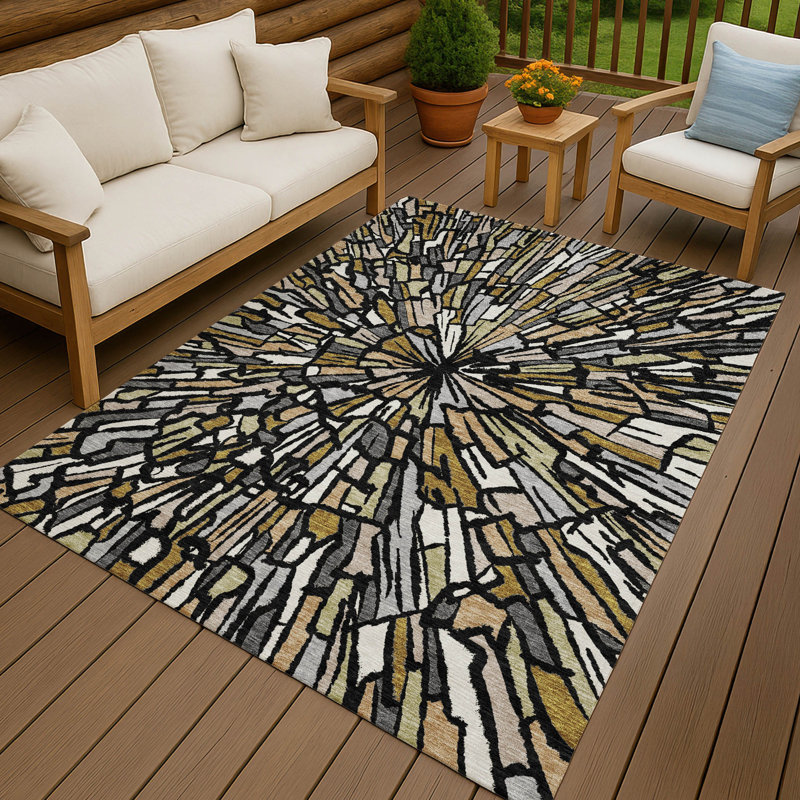 Machine Washable Indoor/Outdoor Chantille ACN2514 Modern Rug, Rectangle 5' x 7'6", Black