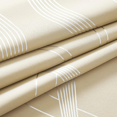 Blackout Striped Pattern Curtains, Treatment Thermal Insulated Solid Grommet Blackout Wave Line Foil Print Design Curtains for Living Room (Set of 2, 52 by 72 Inch, Biscotti Beige)