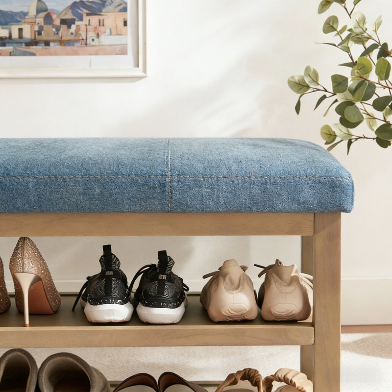 Banc de rangement avec coussin Mid-Century, 21.3" H x 39.4" W x 13.8" D