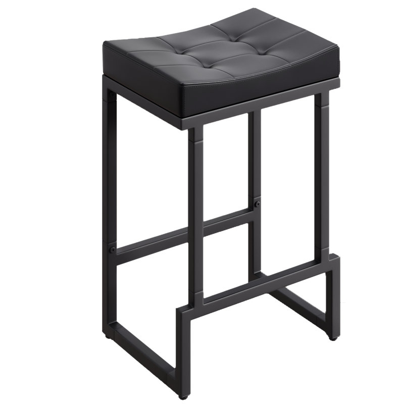 Tabouret de comptoir rembourré avec structure et repose-pieds en métal, tabouret de bar à hauteur de siège sans dossier, Noir