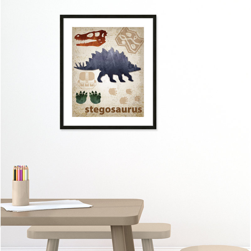 Décalcomanie murale Dinosaures-02 ', H 25,5 po x l 21,5 po x P 1,1875 po, Encadré de boîte à grain de bois noir