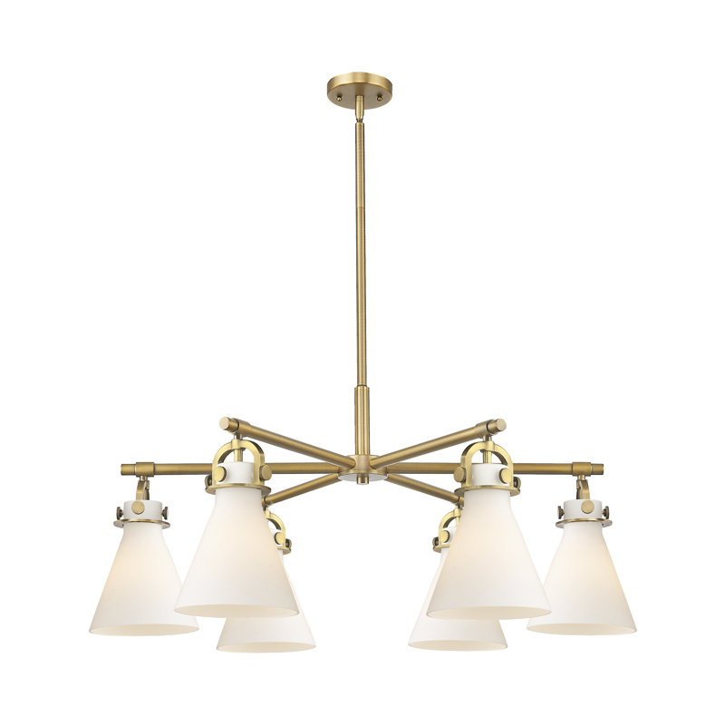 Grimsby - Lustre suspendu 6 lumières, Nickel poli, Blanc