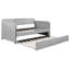 Lit simple, lit gigogne gris rembourré, support à lattes en bois, design tendance, lit de jour avec solution pour économiser de l'espace, ensemble, doux, cadre-189818403